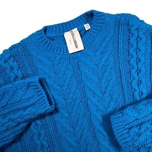 Collusion Chunky Cable Knit Oversized Sweater Women's 8 US Cozy Warm Preppy Blue